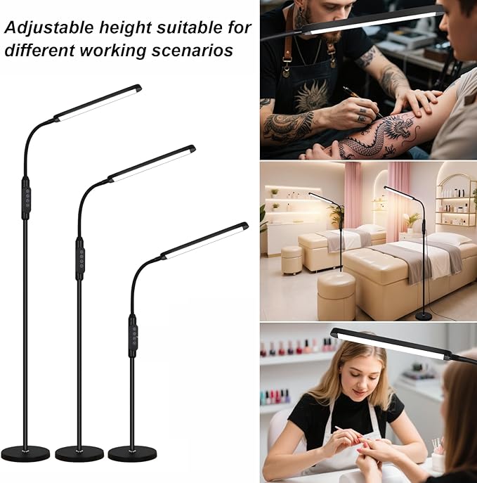 Bright LED Floor Lamps Remote Dimming for Eyelash Extension Tattoo Manicure Craft Drawing Makeup,Living Room Bedroom Office Adjustable Standing Reading Lights Esthetician Decor Supplies Nail lamp