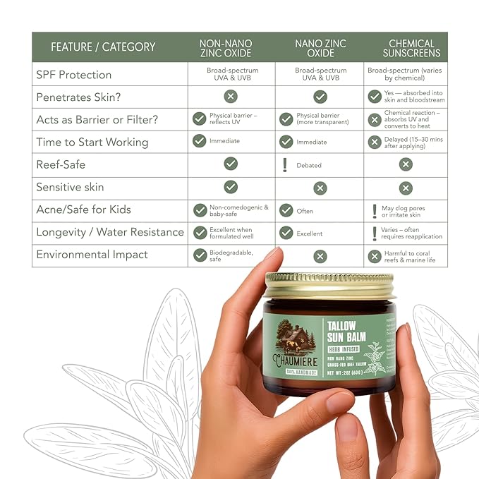 Tallow Sunscreen SPF 50 – Herb-Infused Balm with Non-Nano Zinc, Carrot Seed Oil & Grass-Fed Tallow – Natural Face & Body Moisturizer, Reef Safe, Organic Ingredients, Made in USA – 2.5x3 oz