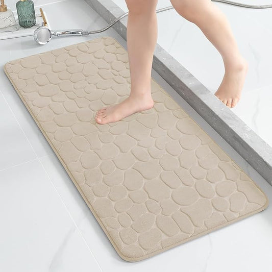 YIHOUSE Memory Foam Runner Rug, Cobblestone Bathroom Runner Rugs Super Water Absorbent Bath Mats for Bathroom Machine Washable Bath Rugs for Hallway Bedroom Laundry Room(20 x 47,Khaki)