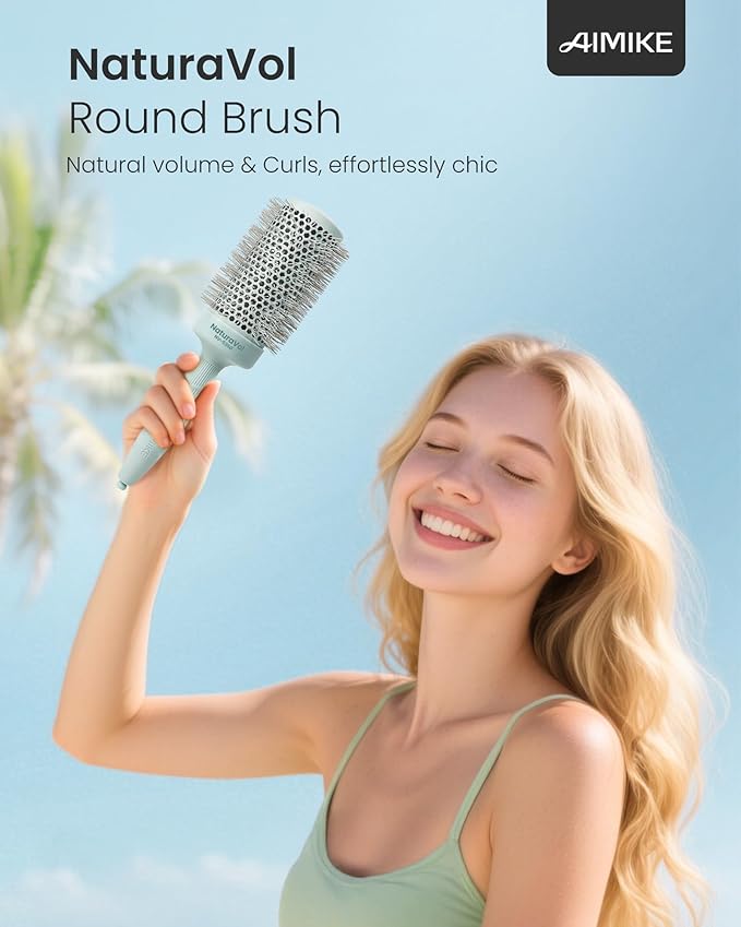 AIMIKE NaturaVol Round Brush for Blow Out, Large Round Hair Brush Nano Thermal Ceramic & Ionic Tech, for Blow Drying & Salon-like Styling at Home, Maximum Volume and Shine- 2.1" Barrel, 3" w/Bristle