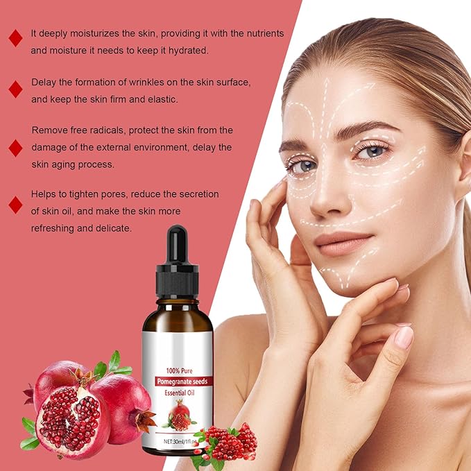 Organic Pomegranate Seed Oil, Pure & Natural Cold Pressed Pomegranate Seed Oil for Face, Body, Skin, Moisturizing Skin, Anti-Aging, Reduce Fine Line, Improve Skin Elasticity and Tighten Skin