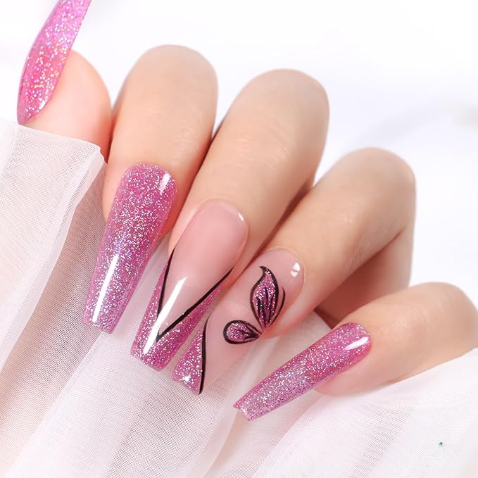 Major Dijit Quick Dry Nail Polish Glitter VioletRed Summer Nail Lacquer for Nail Art Regular Nail Polish 0.41 fl oz.