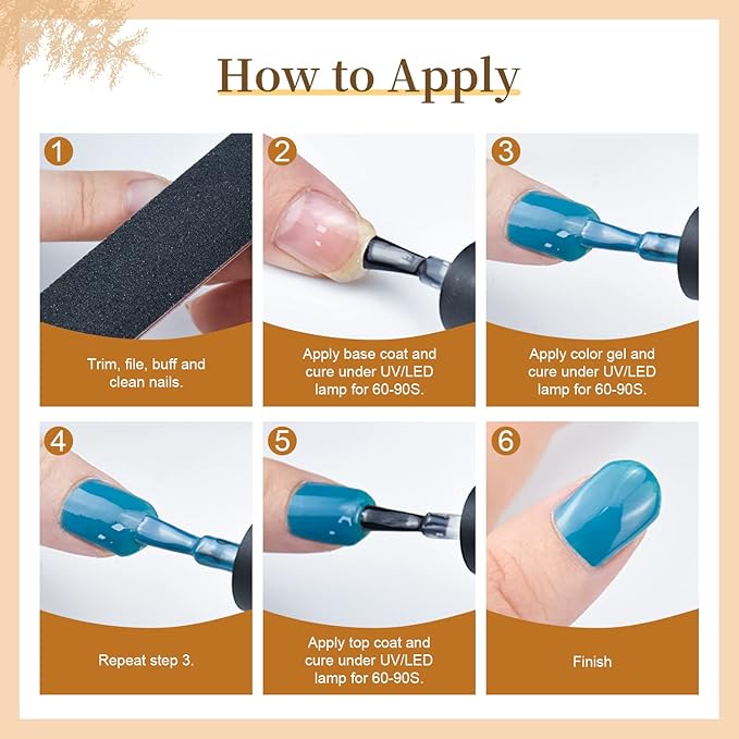 JODSONE 60 PCS Gel Nail Polish Set with 5 Bottles of Base and Glossy Matte Top Coat Soak off Gel Nail Set Suitable for All Seasons Gifts