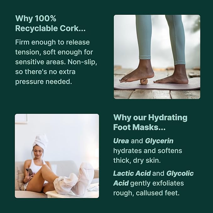 YogaMedic 3 Foot Masks for Dry Cracked Feet & 2 Cork Balls for Massage - Set of Exfoliating & Hydrating Feet Mask & Lightweight Trigger Point Yoga Balls, Foot Peeling Mask & Exercise Ball, Women & Men