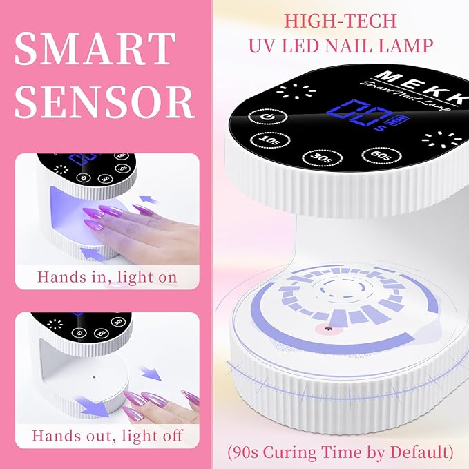 MEKK Cordless Mini UV Light for Gel Nails - 24W Rechargeable Mini UV LED Nail Lamp with Touch Control & Auto Sensor,Small Flash Cure Lamp,4 Timers,Portable Nail Light for Salon & Home(White)