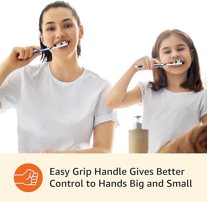 Amazon Basics Toothbrush, Soft, Full | 10 Count | Assorted Colors | Pack of 2