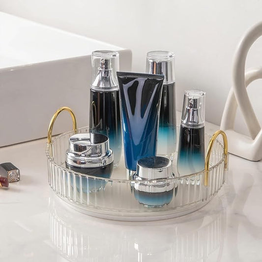 360° Rotating Makeup Organizer, Bathroom Make Up Spinning Holder Rack, Large Capacity Cosmetics Storage Vanity Shelf Countertop, Fits Cosmetics, Perfume, Skincare, Lipsticks(1 Tier, Clear)