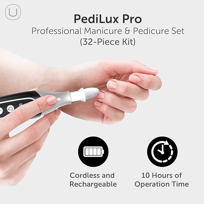 PediLux Pro Professional Manicure Pedicure Kit, Thick Toenail Grinder, Cordless Electric Nail File Drill, Toe Nail for Dremel Tool, Filer, Sander, Remove Callus for Humans, Men, Women, Seniors