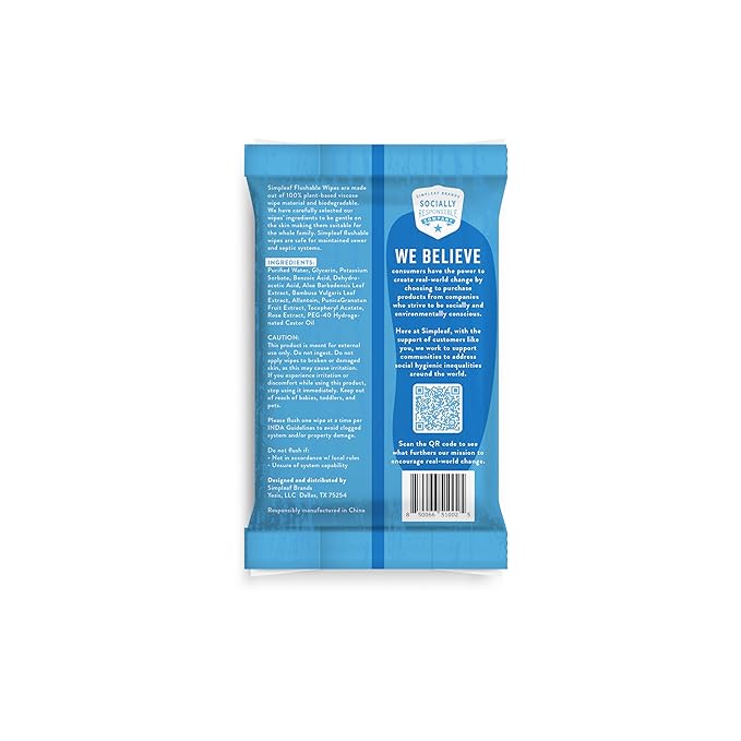 Simpleaf Flushable Wet Wipes Unscented | Plastic Free, Paraben & Alcohol Free | Hypoallergenic & Safe for Sensitive Skin | Soothing Aloe Formula | Adult Toilet Wipes (12 x 50 Counts Pack) 600 Counts