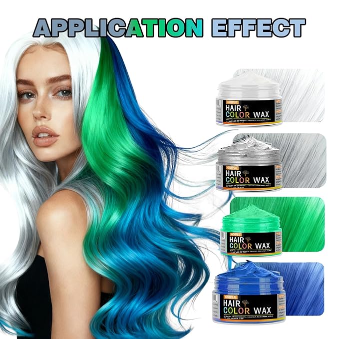 4 Colors Temporary Hair Color Wax for Christmas Party, Stocking Stuffers - DIY Washable Natural Instant Hair Color for Women Temporary Hair Dye for Kids Teens Women Men(White&Gray&Green&Blue 5 pcs)
