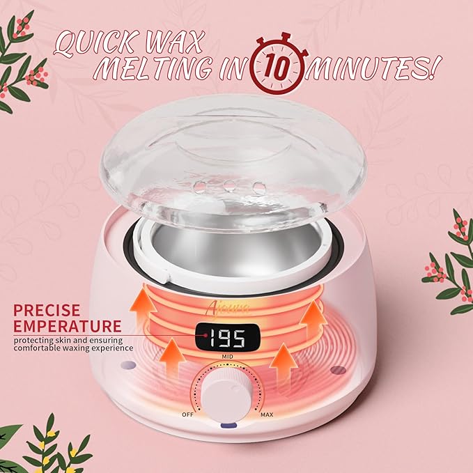 Ajoura Digital Wax Warmer, 10 minutes Quick-Heat Hair Removal Kit with Precision Temp. Control, Wax Heater including 30 Waxing Sticks & 2 Pairs of Gloves, Ideal Home & Salon Use for Whole Body