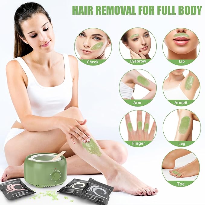 Waxing Kit - Wax Warmer for Hair Removal, Hard Wax Kit with 14oz 5 Bags Hard Wax Beans for Full Body, Legs, Face, Eyebrows, Bikini, Brazilian Waxing Kit for Women Men
