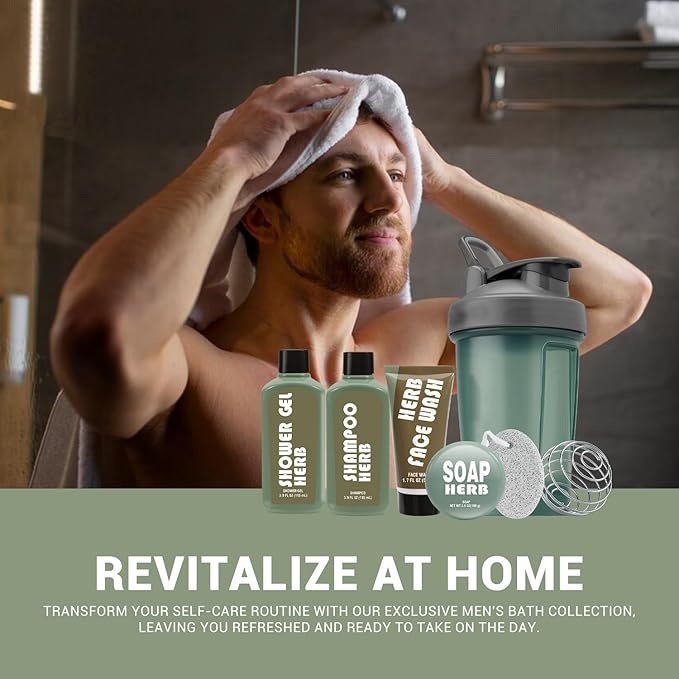 Body & Earth Gifts For Men 6Pcs Mens Body Wash Sets With Fresh Herbal Scent Perfect Birthday Gifts For Men Boyfriend With Sport Water Bottle Christmas