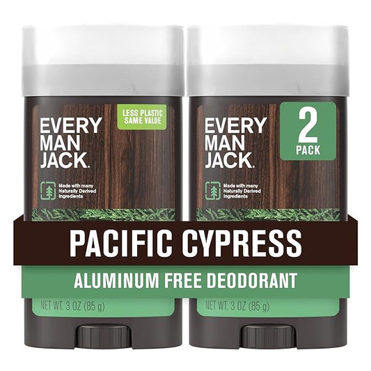 Every Man Jack Pacific Cypress Men’s Deodorant - Stay Fresh with Aluminum Free Deodorant For all Skin Types - Odor Crushing, Long Lasting, with Naturally Derived Ingredients - 3oz (2 Pack)