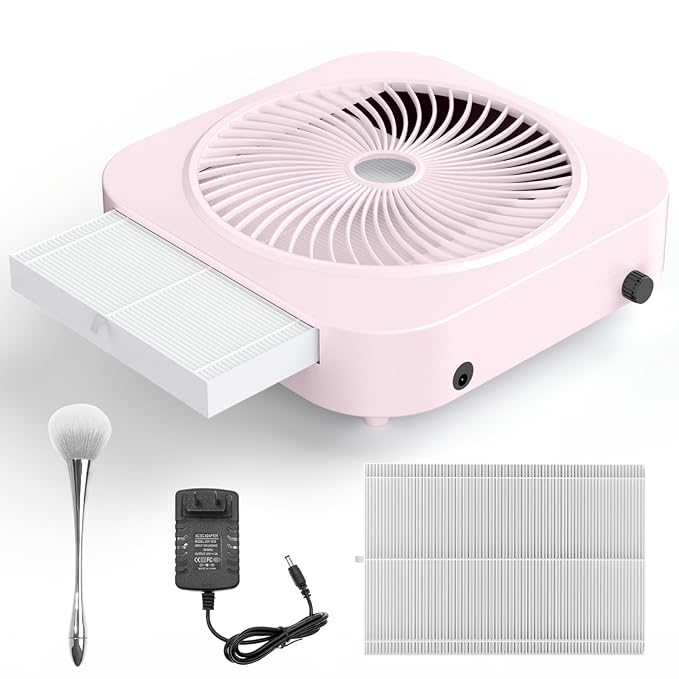 Lictin Nail Dust Collector with Reusable Filter, Adjustable Nail Vacuum Dust Collector Extractor Electric Dust Suction Machine for Acrylic Gel Nail Polishing Pink