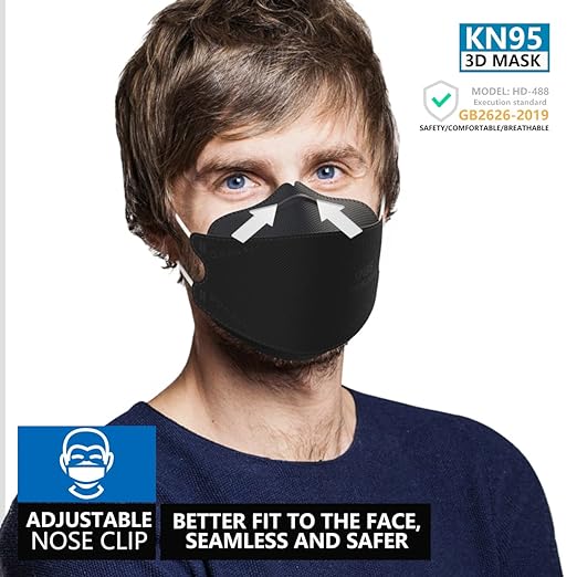 KN95 Face Masks 50 Pack, Breathable Comfortable and Disposable KN95 Mask, Black