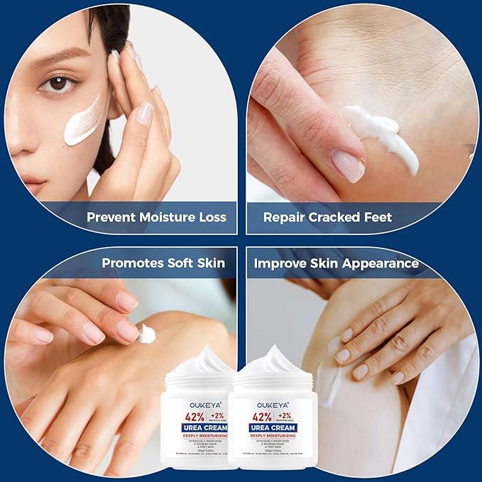 OUKEYA Urea Cream 42% plus Salicylic Acid 2% Net 350g Foot & Hand Cream for Dry Cracked, Urea Lotion for Feet Maximum Strength, 2 Pack