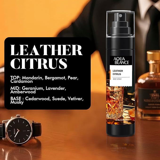 Body Spray for Men, Mens Body Refreshing Spray, Long Lasting, Pack of 3, Each 3.4 Fl Oz, Total 10.2 Fl Oz, Ironwood Spice, Sailor' s Essence, Leather Citrus