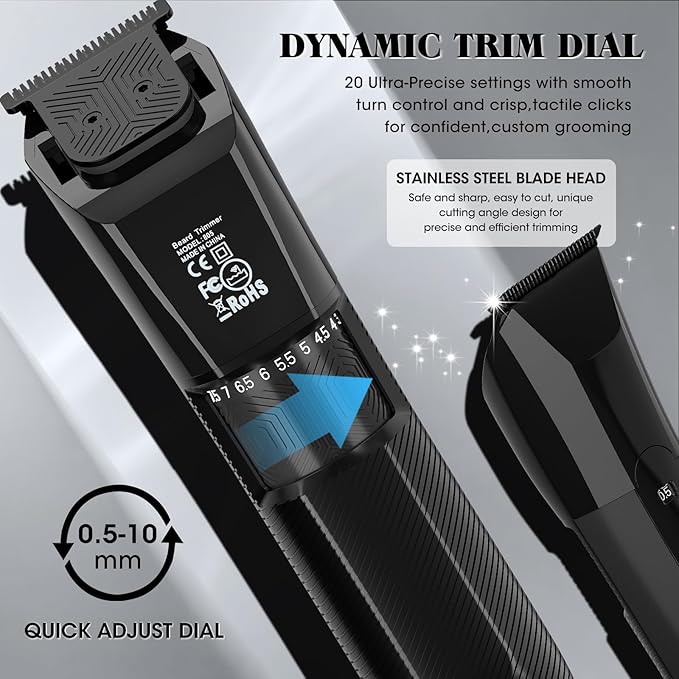 Beard Trimmer for Men Groin & Body Hair Trimmer, Nose & Ear Clipper Head Razors for Bald Men, 5 in 1 Waterproof Manscape Kit with Travel Case, LED Display, Grooming Kit Gift for Him