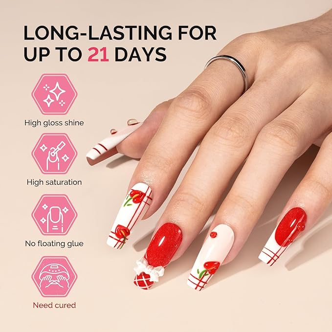 MelodySusie Fleurwee Plant Based Gel Nail Polish, Hema Free Glitter Red Nail Polish, Soak Off UV LED Gel Polish Gift for Women 21 Non Toxic Long Lasting Nail Art Manicure Salon DIY at Home P38