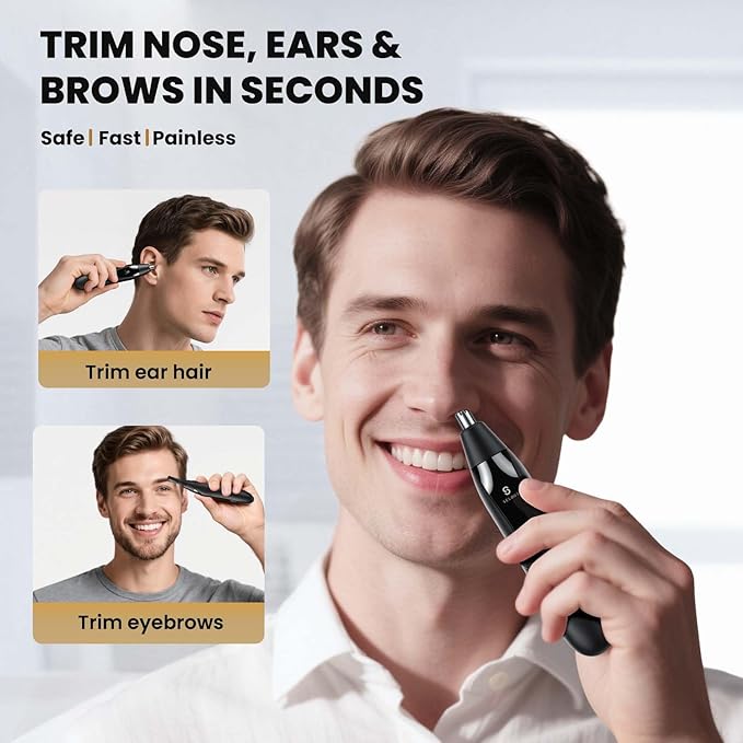 Ear and Nose Hair Trimmer for Men, 2025 Professional Painless USB Rechargeable Eyebrow & Facial Electric Hair Trimmer for Men Women, Powerful Motor, Dual Edge Blades, IPX7 Waterproof Easy Clean