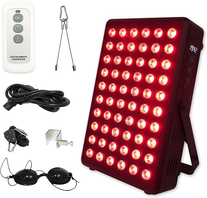 Red Light Therapy Panel for Body and Face, 660nm Red 850nm and Near Infrared Panel Built-in Timer, 60 LEDs High Power, Promote Sleep, Improve The Body, Relieve Muscle Fatigue（E300-Black)