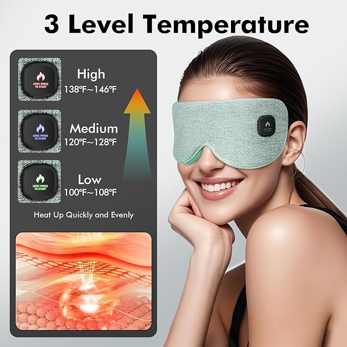 Cordless Heated Eye Mask for Dry Eyes, Eye Mask for Dry Eyes, Washable Eye Heating Pad, Electric Warm Eye Compress, Gifts for Women Men (Blue Grey)