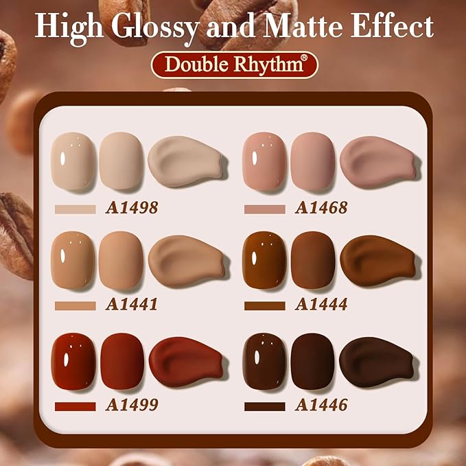 Double Rhythm 6 Pcs 15 ML Gel Polish Set Same Color Same Bottle Soak Off Gel Polish Kit Nail Art Manicure Salon DIY at Home for Women (Coffee Brown Nude Red Beige Pink-T6-5)