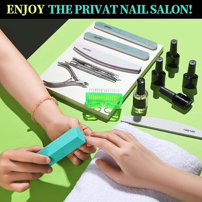 FANDAMEI Nail Tools, Nail Care Kit, Nail Files 100/180, Nail Buffer Block, Cuticle Nippers, Cuticle Pusher, Cuticle Peeler, Nail Lifter for Ingrown Toenails, Toenail File, Manicure Kit, Green