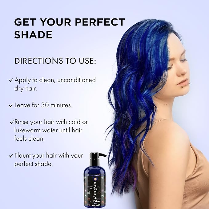 MOEHAIR Semi-Permanent Hair Color | Dark Blue Hair Dye 8 Oz | No Ammonia, Sulfate or Paraben | Vegan & Cruelty-Free | Voodoo Serenity Blue Hair Color | Gentle, Intermixable & Washable | All Hair Types
