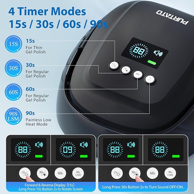 126W Cordless Rechargeable UV LED Nail Lamp with Large Space, Handle and Foot Rest, Fast Curing Gel Nail Dryer with 4 Timers for Salon and Home (Matte Black)