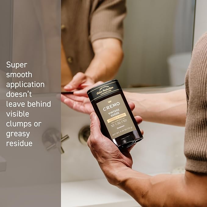 Cremo Vintage Suede Aluminum Free Deodorant for Men, 48-hour Long Lasting Odor Protection, 2.65oz
