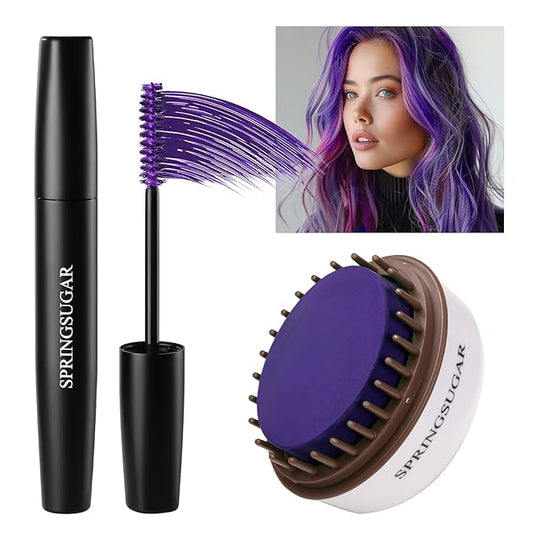 Purple Temporary Hair Chalk Color Comb + Washable Hair Mascara Dye for Girls Kids, Makeup Vibrant Dye Hair Colors for Halloween, Cosplay, Sporting Events, DIY Hair Parties Christmas