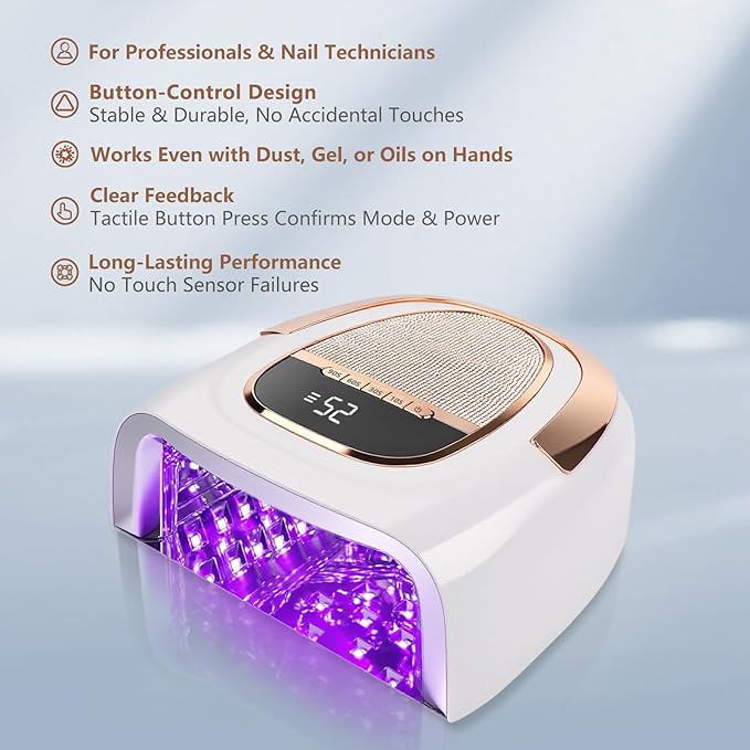 96W Professional Cordless Nail Lamp for Gel & Acrylic Nails – 60S Fast-Curing UV/LED Light with 15600mAh Rechargeable Battery (60+ Uses), Smart Sensor & Metal Base for Home and Salon
