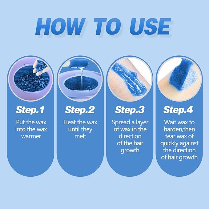 0.6 lb Hard Wax Beads for Hair Removal, Brazilian Waxing Beads for Sensitive Skin Bikini Body Face Nose Coarse and Fine Hair, 9.6 oz Blue Stripless Wax Bean, Women Men Beginner-Friendly Home