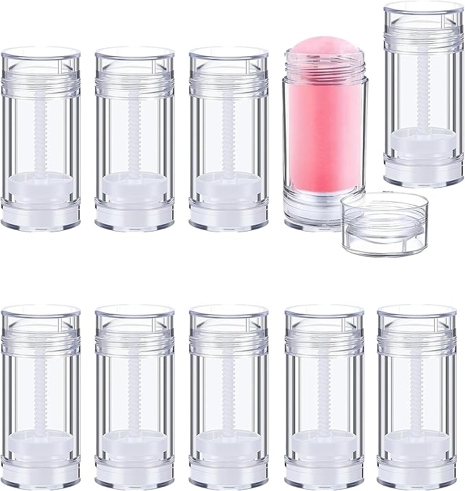 10 Pcs 30ml/1oz Empty Deodorant Containers Bottom Filling Stick Plastic Deodorant Container Twist up Refillable Deodorant Bottles Empty Lip Balm Tube for Homemade DIY Lipstick Crayon Chapstick