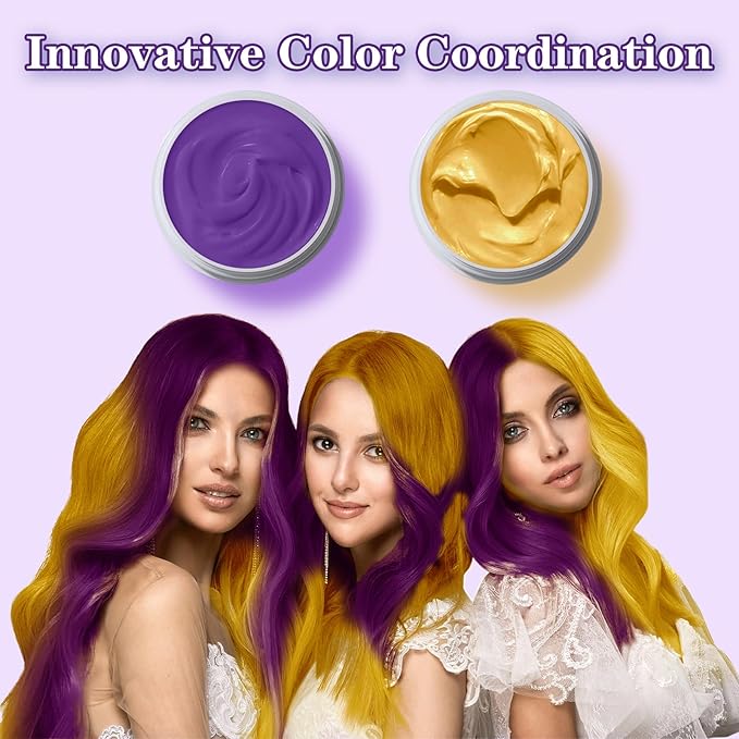 Purple Hair Color Wax, Temporary Washable Hair Color Dye for Kids, Temporary Dye Wax Natural Hairstyle Cream Hair Pomades for Women & Men Party Cosplay Halloween