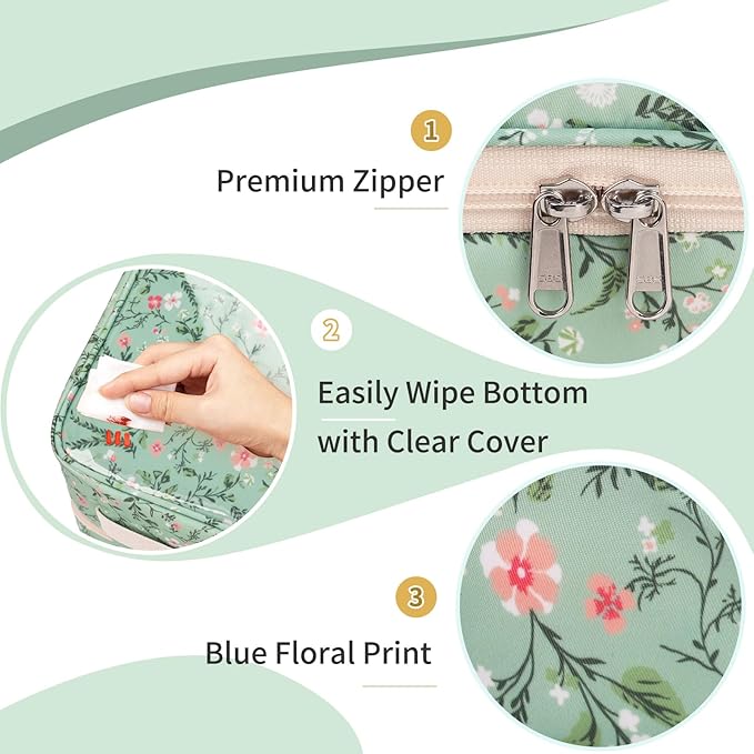 Nail Polish Organizer Case, Floral Print Nail Bag Holds 45 Bottles & Full-Size Lamp, 2-Layer Nail Kit Bag Organizer for Manicure Tools & Nail Supplies Storage