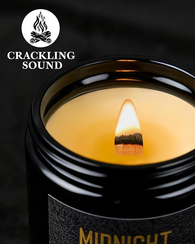 Crackling Wood Wick Candles for Men: 4 Pack 36oz Soy Scented Candles for Home Scented, Up to 200H Burning, Masculine Mens Candle Set, Aromatherapy Candle Gift Set for Fathers Birthday Christmas Gifts