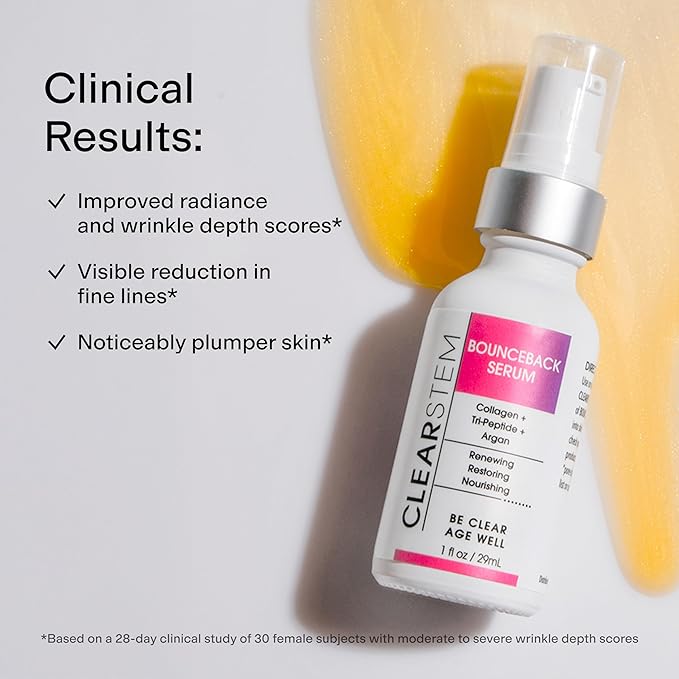 CLEARSTEM BOUNCEBACK Anti Aging Facial Serum - Peptides Serum for Face Hydration with Growth Factor for Deep Wrinkle Repair - Lightweight Formula for Visibly Smooth, Firm, Softer and Radiant Skin