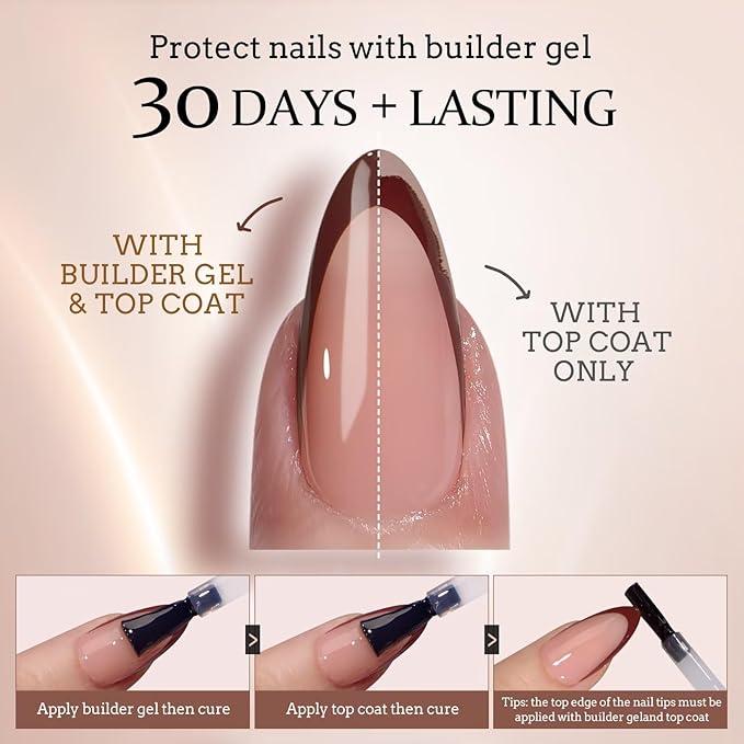 BTArtboxnails XCOATTIPS French Tip Press on Nails - Skin Tones Short Fall Press On Nails Square, Soft Gel Nail Tips with Nail Gel, French Protecting Duo, Nail Lamp, All in One Fake Nail Extension Kit