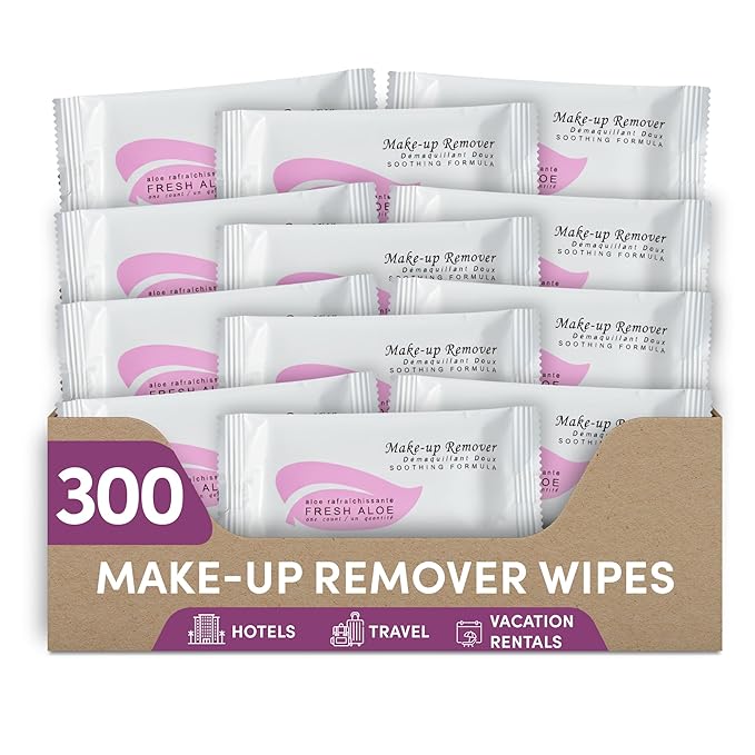 Fresh Aloe Makeup Remover Wipe for Hotel, AirBnB, VRBO, Vacation Rental (Case of 300)
