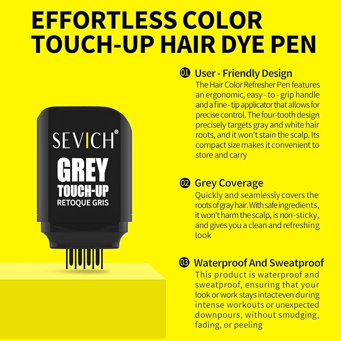 SEVICH Hair Color Stick For Gray Roots- Instantly Cover Grey Hair Dye Comb,Four Toothed Comb Design for Sparse Hairlines Coverage, Contains Natural Plant Extracts,for Men and Women,15g(Black)