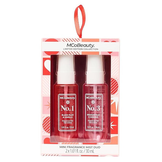 MCoBeauty - Mini Fragrance Mist Duo, No. 1 & No. 3, Limited Edition Travel-Size Body & Hair Perfume Sprays with Fruity, Floral & Tropical Notes, Holiday Collection, Cruelty Free Fragrance Gift Set