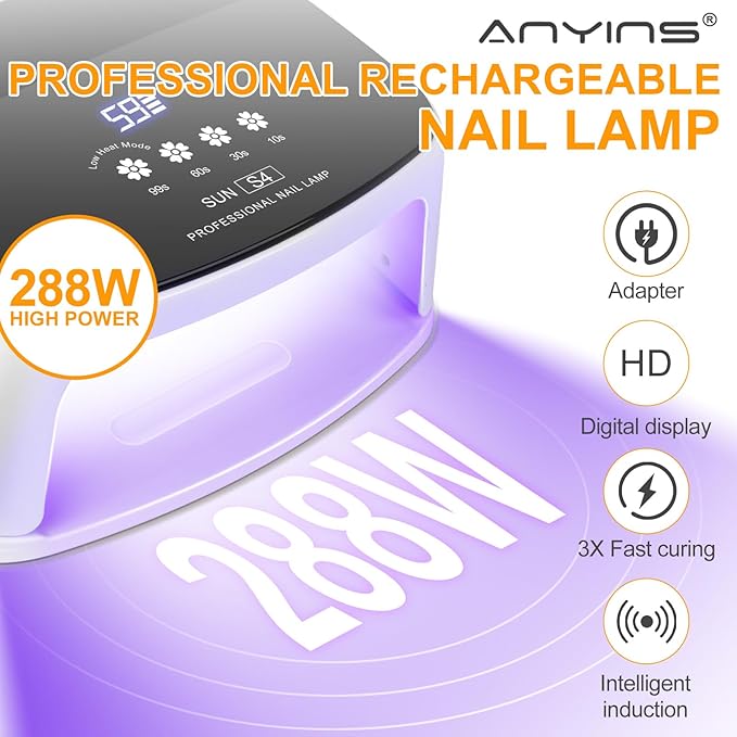 Cordless Nail Lamp, 288W 8 Hours Super Long-Lasting Rechargeable for Nail Art at Home and in Salons