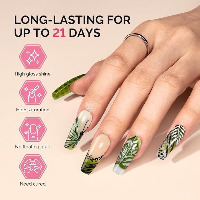 MelodySusie Fleurwee Plant Based Gel Nail Polish, Hema Free Glitter Dark Green Nail Polish Soak Off UV LED Gel Polish Gift for Women 21 Non Toxic Long Lasting Nail Art Manicure Salon DIY at Home P52