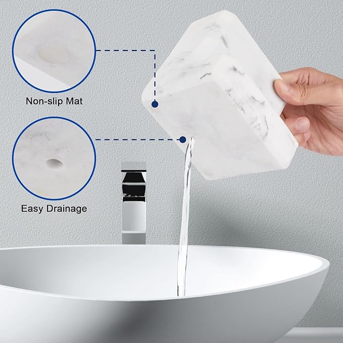 Toothbrush Holder for Bathrooms Organizer Countertop Organizer Accessories, with 3 Compartment Storage for Toothbrush Toothpaste Floss Razors, White Imitation Marble Finish Toothbrushholder03