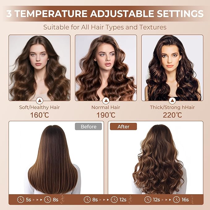 Automatic Curling Iron, Anti-Tangle Hair Curler with 1" Large Slot, 3 Temps & Timer, 2-Way Rotation, Anti-Scald Dual Voltage Ceramic Curler with Ionic & Auto Shut-Off, Christmas Gifts for Women