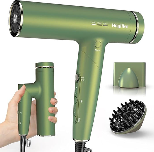 High Speed Plasma Ion Hair Dryer with Diffuser, Professional Blow Dryer 130000 RPM Brushless Motor for Fast Drying,1500W 3Temps/3Speeds Thermo-Control Lightweight Hairdryer for Women Home Travel Salon