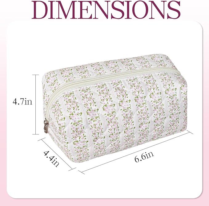 Quilted Makeup Pouch,Cotton Puffy Makeup Bag, Coquette Cosmetic Bag for Women and Girls, Aesthetic Organizer Bag, Cute Flower Travel Toiletry Bag